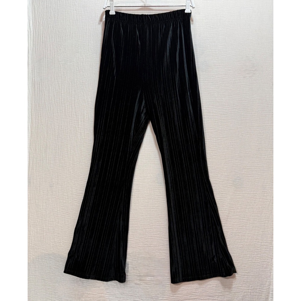 Wild Fable Plissé Velvet Flare Pants Women Small Black High Rise Bell Bottom Y2K